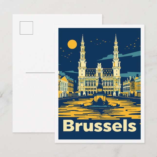 Postal Ilustracion de Viajes por Viaje de Bruselas Bélgic (Anverso / Reverso)