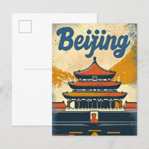 Postal Ilustracion de viajes retro de cosecha de la China