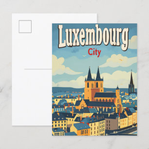 Postal Ilustracion de Viajes Retro de la Ciudad de Luxemb