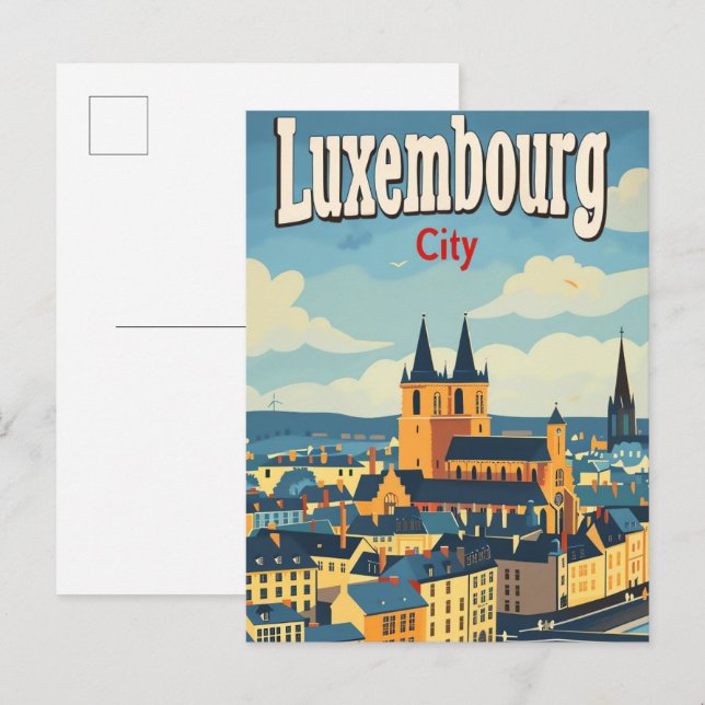 Postal Ilustracion de Viajes Retro de la Ciudad de Luxemb (Anverso / Reverso)
