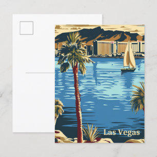 Postal Ilustracion de viajes retro de las Vegas Nevada