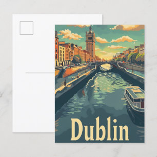 Postal Ilustracion de Viajes Retro Vintage de Dublin Irel