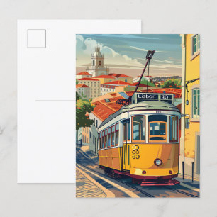 Postal Ilustracion de viajes retro vintage de Lisboa Port