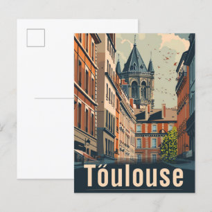 Postal Ilustracion de Viajes Retro Vintage de Toulouse Fr