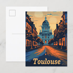 Postal Ilustracion de Viajes Retro Vintage de Toulouse Fr
