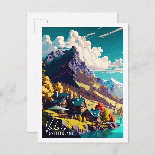 Postal Ilustracion de viajes valais Suiza (Anverso / Reverso)
