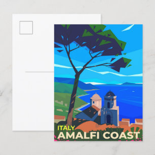 Postal Ilustracion de Viajes Vintage de Amalfi Coast Ital