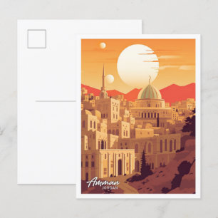 Postal Ilustracion de Viajes Vintage de Amman Jordan