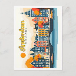 Postal Ilustracion de Viajes Vintage de Amsterdam