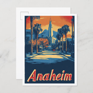 Postal Ilustracion de Viajes Vintage de Anaheim Californi