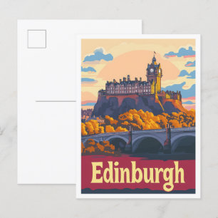 Postal Ilustracion de Viajes Vintage de Arte de Edimburgo