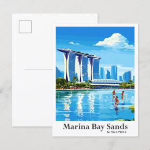 Postal Ilustracion de Viajes Vintage de Arte Marina Bay S