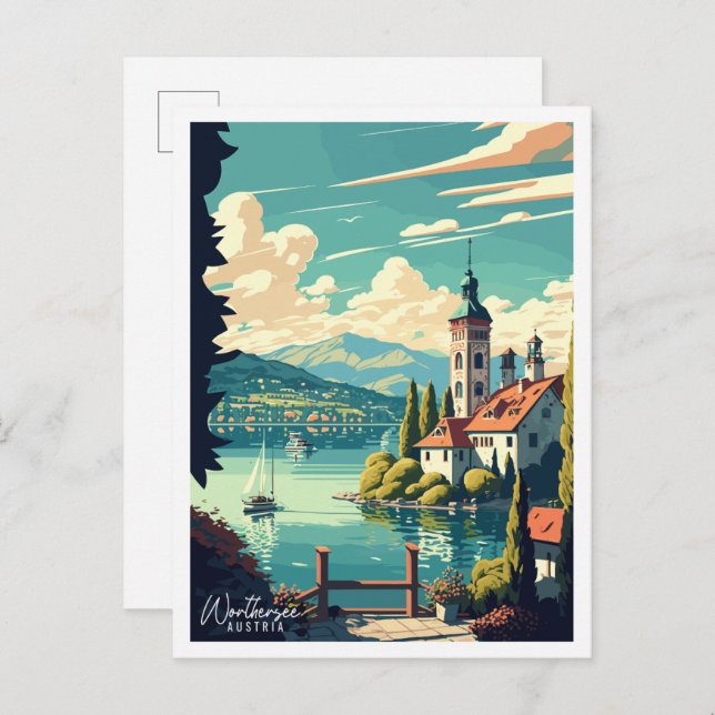 Postal Ilustracion de viajes vintage de Austria (Anverso / Reverso)