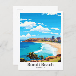 Postal Ilustracion de Viajes Vintage de Bondi Beach Austr