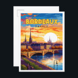 Postal Ilustracion de viajes vintage de Burdeos France<br><div class="desc">Ilustracion del lugar de viaje vintage de Burdeos France</div>