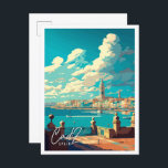 Postal Ilustracion de viajes vintage de Cádiz España<br><div class="desc">Cádiz España vintage lugar de ilustracion</div>