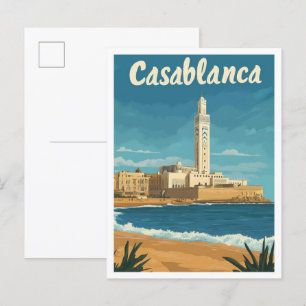 Postal Ilustracion de Viajes Vintage de Casablanca Marrue