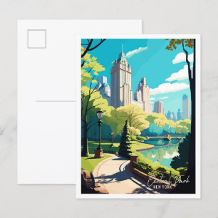Postal Ilustracion de viajes vintage de Central Park New