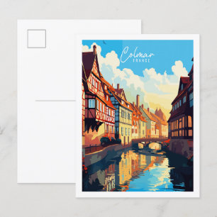 Postal Ilustracion de viajes vintage de Colmar France