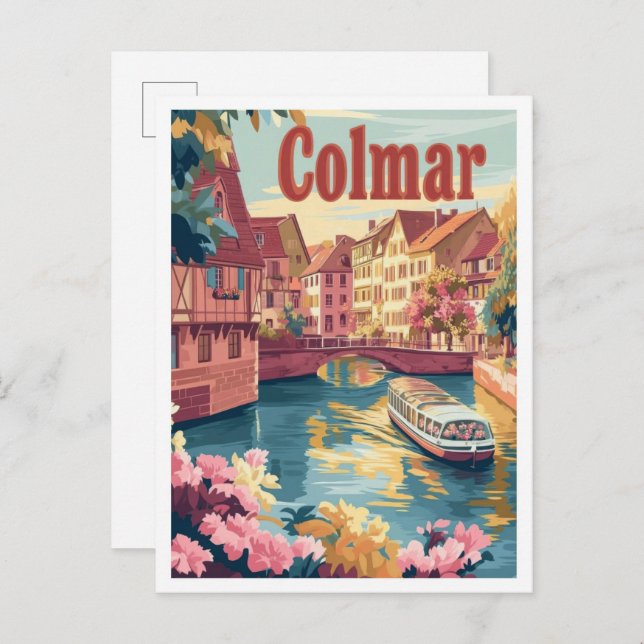 Postal Ilustracion de Viajes Vintage de Colmar France (Anverso / Reverso)