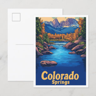 Postal Ilustracion de Viajes Vintage de Colorado Springs 