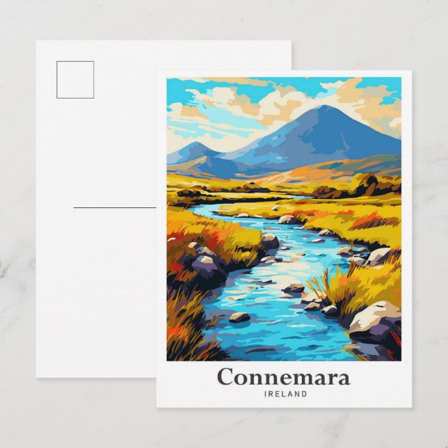 Postal Ilustracion de Viajes Vintage de Connemara Ireland (Anverso / Reverso)