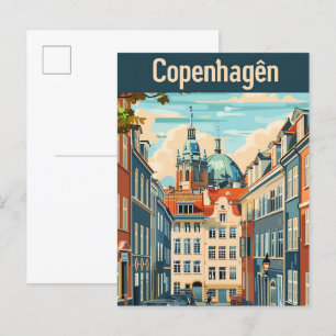 Postal Ilustracion de Viajes Vintage de Copenhague Dinama