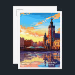 Postal Ilustracion de viajes vintage de Cracovia Polonia<br><div class="desc">Cracovia Polonia ilustracion de viaje vintage de arte</div>