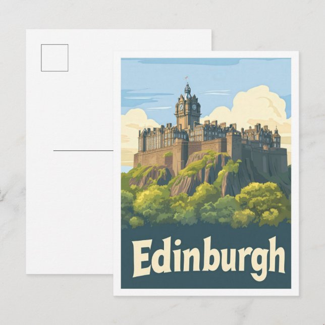 Postal Ilustracion de Viajes Vintage de Edimburgo Scotlan (Anverso / Reverso)