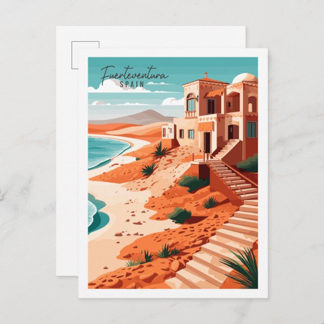 Postal Ilustracion de viajes vintage de Fuerteventura Esp (Anverso / Reverso)