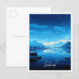 Postal Ilustracion de viajes vintage de Islandia