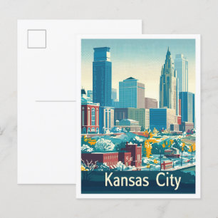 Postal Ilustracion de viajes Vintage de Kansas City