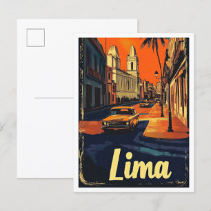 Postal Ilustracion de Viajes Vintage de Lima Perú