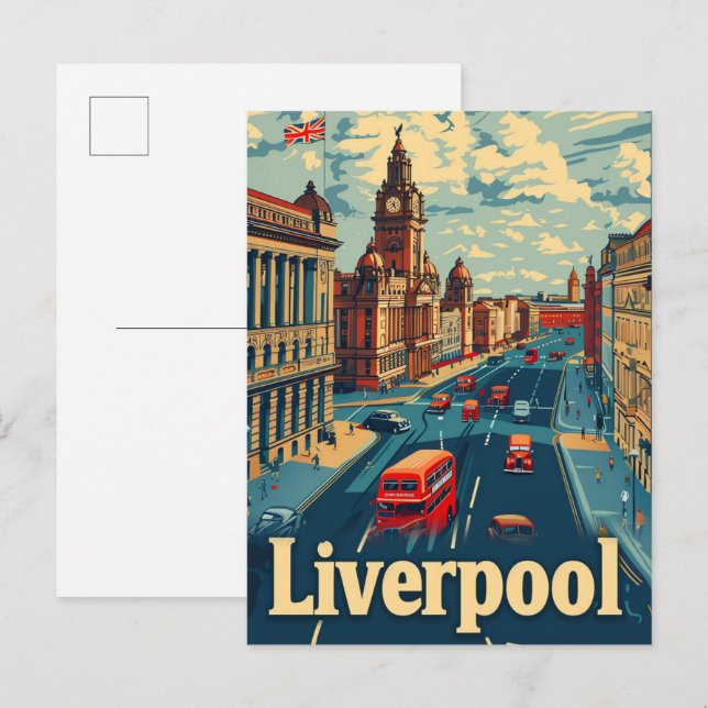 Postal Ilustracion de Viajes Vintage de Liverpool England (Anverso / Reverso)