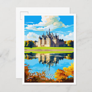 Postal Ilustracion de viajes vintage de Loire Valley Fran