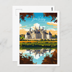 Postal Ilustracion de viajes vintage de Loire Valley Fran