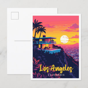 Postal Ilustracion de Viajes Vintage de Los Ángeles Calif