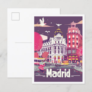 Postal Ilustracion de Viajes Vintage de Madrid España