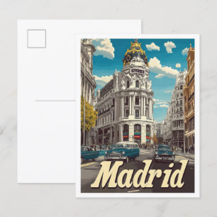 Postal Ilustracion de Viajes Vintage de Madrid España