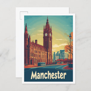 Postal Ilustracion de Viajes Vintage de Manchester Englan