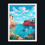 Postal Ilustracion de viajes vintage de Menorca España<br><div class="desc">Menorca España lugar de viaje vintage ilustracion</div>