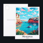 Postal Ilustracion de Viajes Vintage de Menorca España<br><div class="desc">Ilustracion de pintura de retratos de viajes de arte de Menorca España</div>