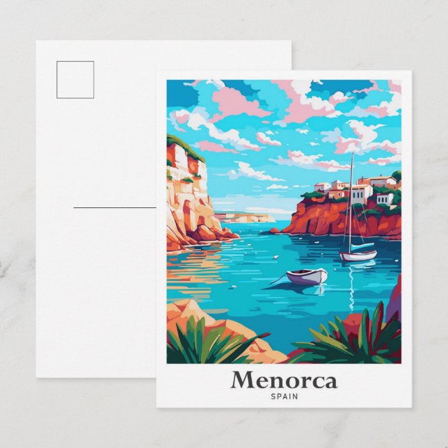 Postal Ilustracion de Viajes Vintage de Menorca España (Anverso / Reverso)