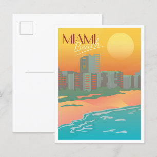 Postal Ilustracion de Viajes Vintage de Miami Beach Flori