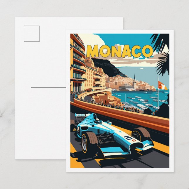 Postal Ilustracion de viajes vintage de Mónaco (Anverso / Reverso)