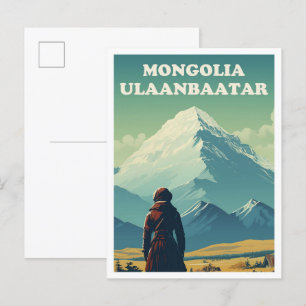 Postal Ilustracion de Viajes Vintage de Mongolia de Ulán
