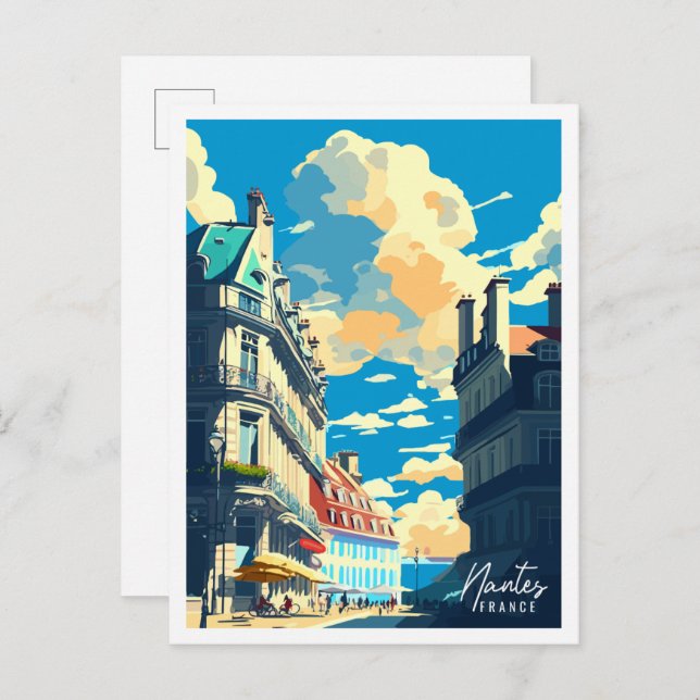Postal Ilustracion de viajes vintage de Nantes France (Anverso / Reverso)
