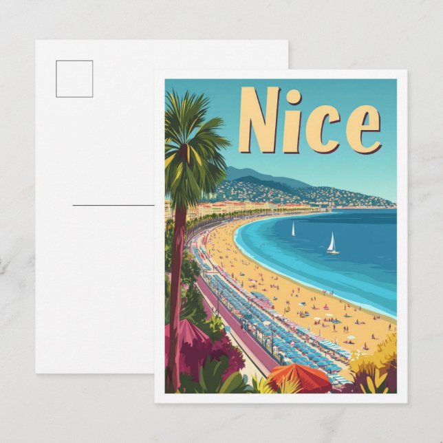 Postal Ilustracion de Viajes Vintage de Nice France (Anverso / Reverso)
