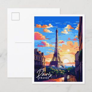 Postal Ilustracion de viajes vintage de París