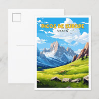 Ilustracion de viajes vintage de Picos de Europa E